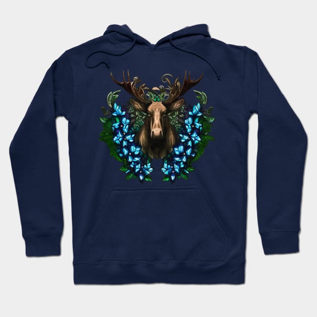 Alaska A Moose Head With Antlers And Flowers Tattoo Art Hoodie by taiche